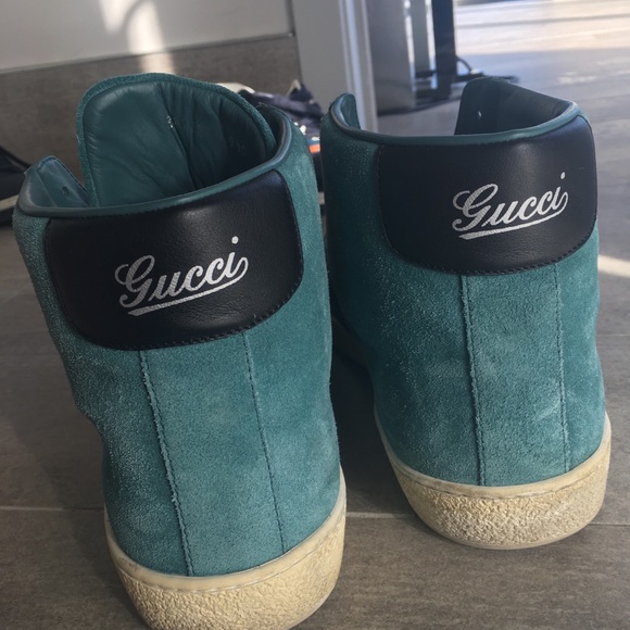 Gucci turquoise suede high top sneakers - Picture 3 of 4
